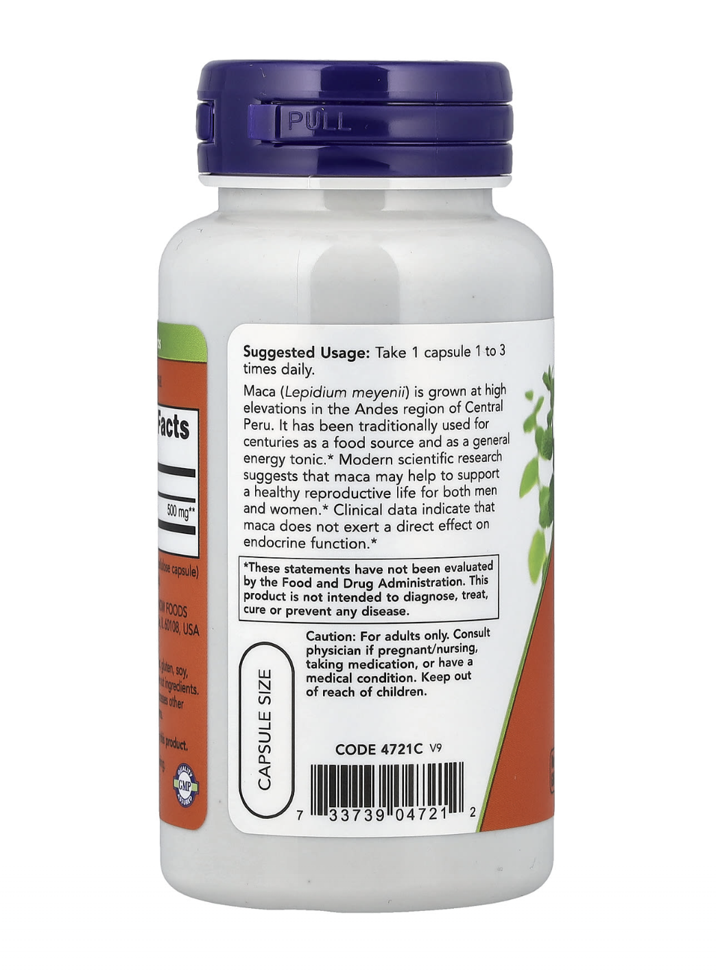 Maca 500mg 100 vcaps Now Foods