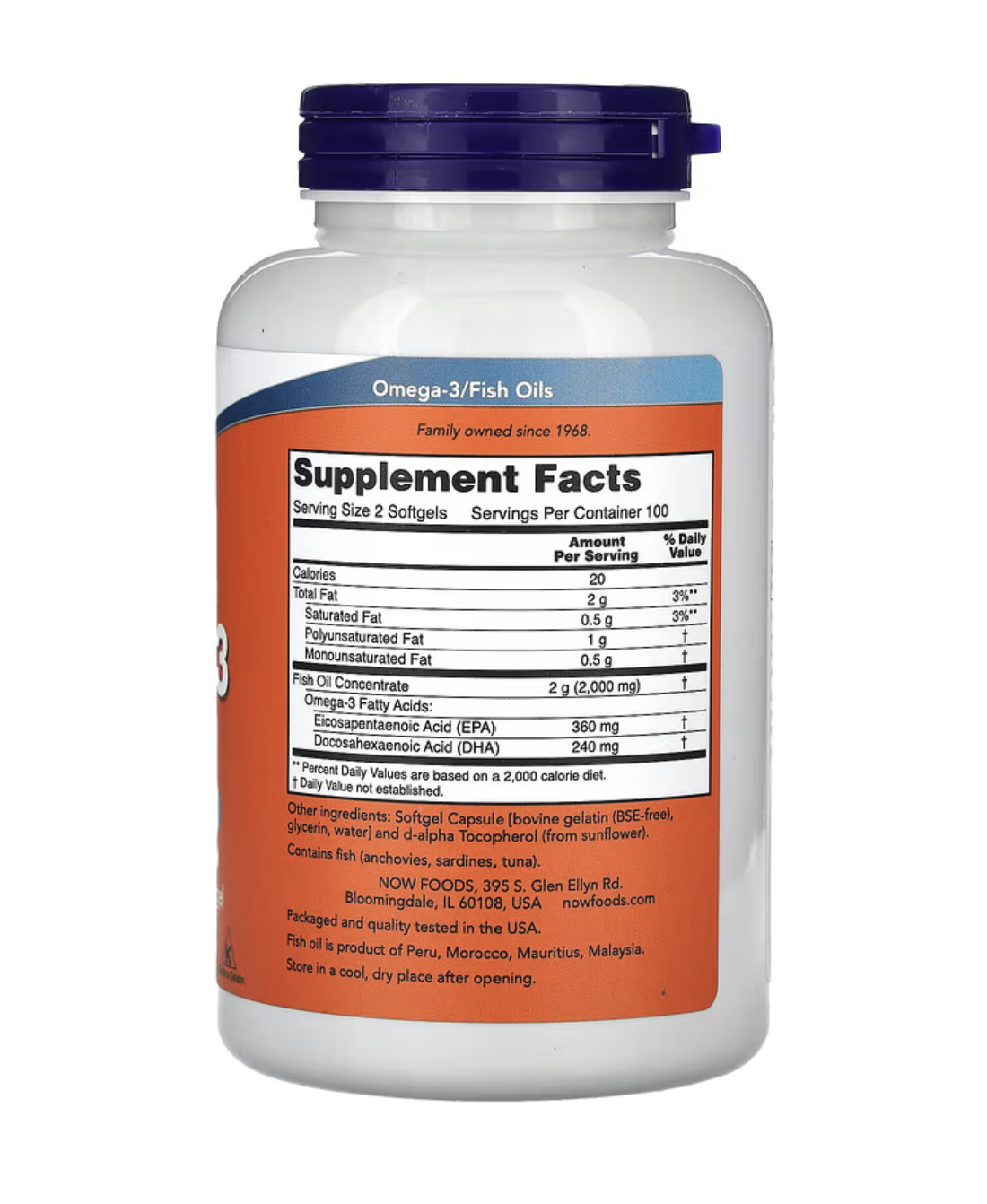NOW Foods Omega 3 Ulei de pește 1.000 mg 200 capsule