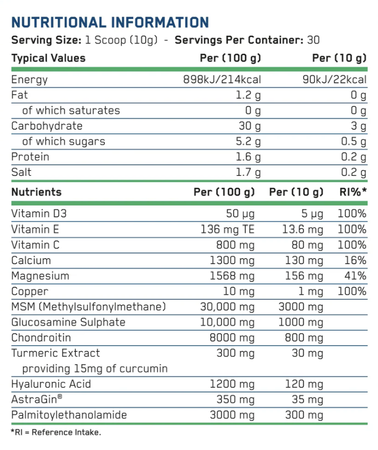 Applied Nutrition Joint Complex – 300g | MSM 3000mg + Glucozamină + Condroitină | 30 Porții