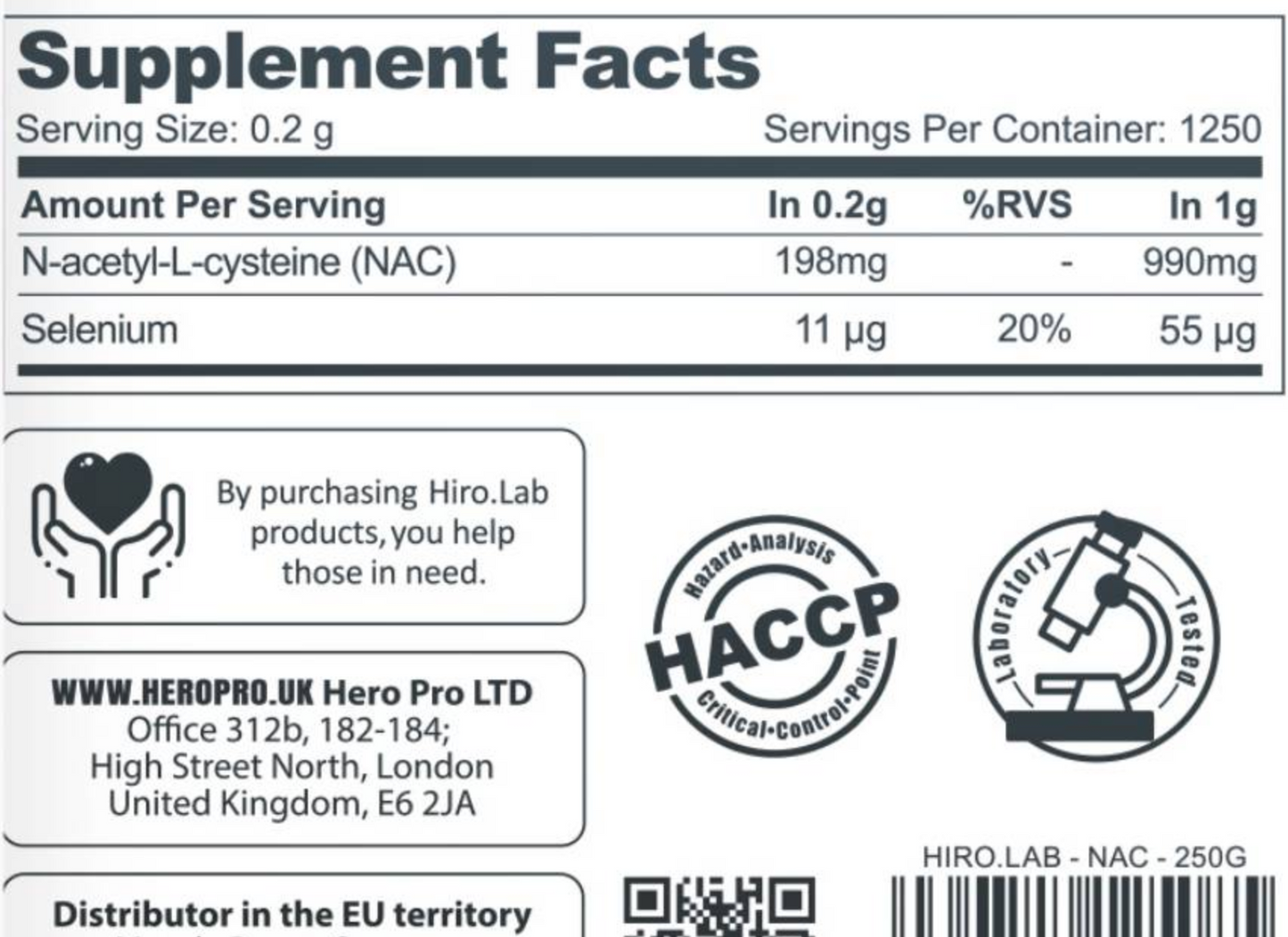 NAC Powder Hiro.Lab 250g