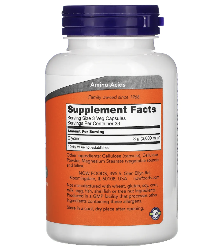 Glicină 1000mg NOW Foods 100 tablete