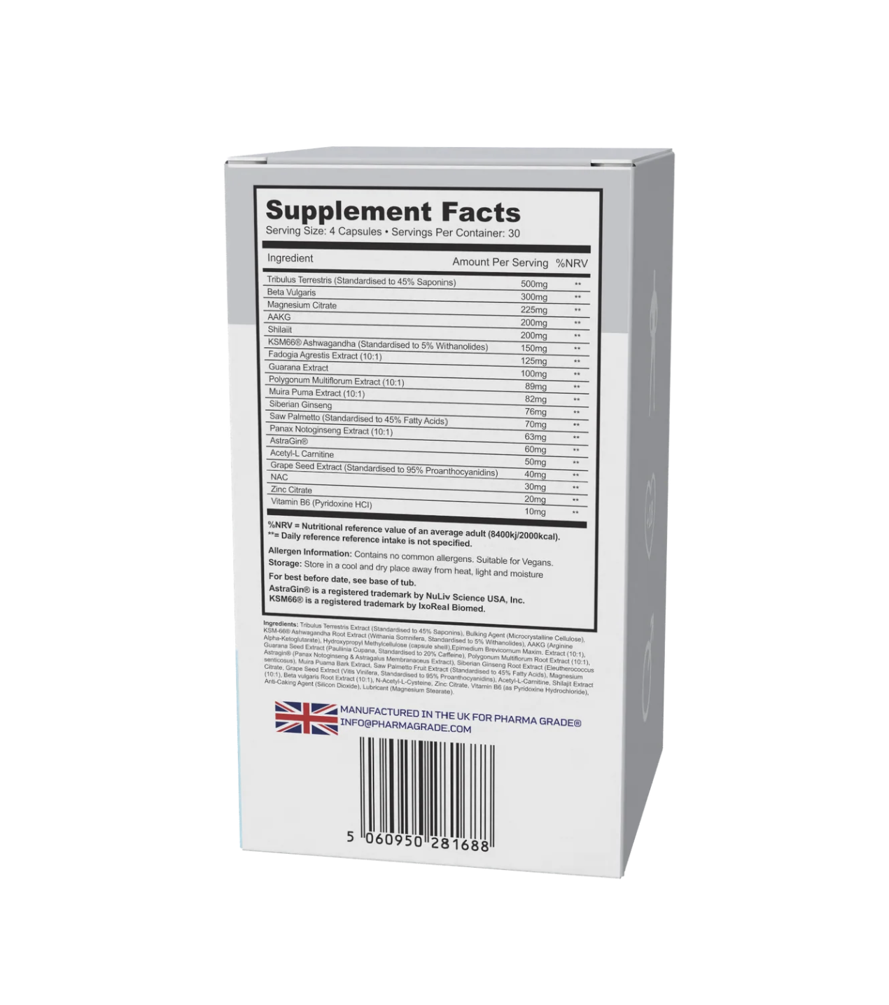 Pharma Grade® Phenomen 120 Capsule – 19 Ingrediente Active, Tribulus, Fadogia, KSM-66®, Shilajit, AstraGin®