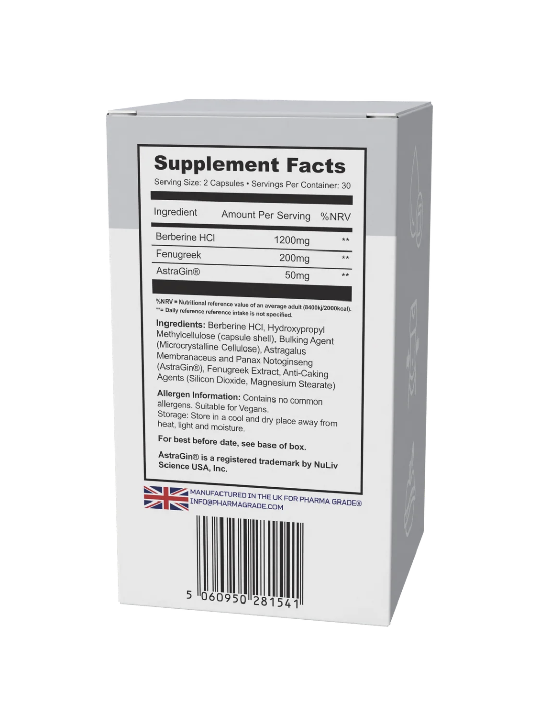 Pharma Grade® Berberine Plus 60 Capsule – Berberina HCl 1200mg + Schinduf + AstraGin® | 30 Porții
