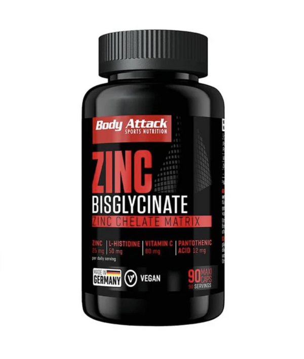 Body Attack Zinc Bisglicinat 90 Capsule – Zinc 25mg + Vitamina C + B5 + L-Histidină | 90 Porții