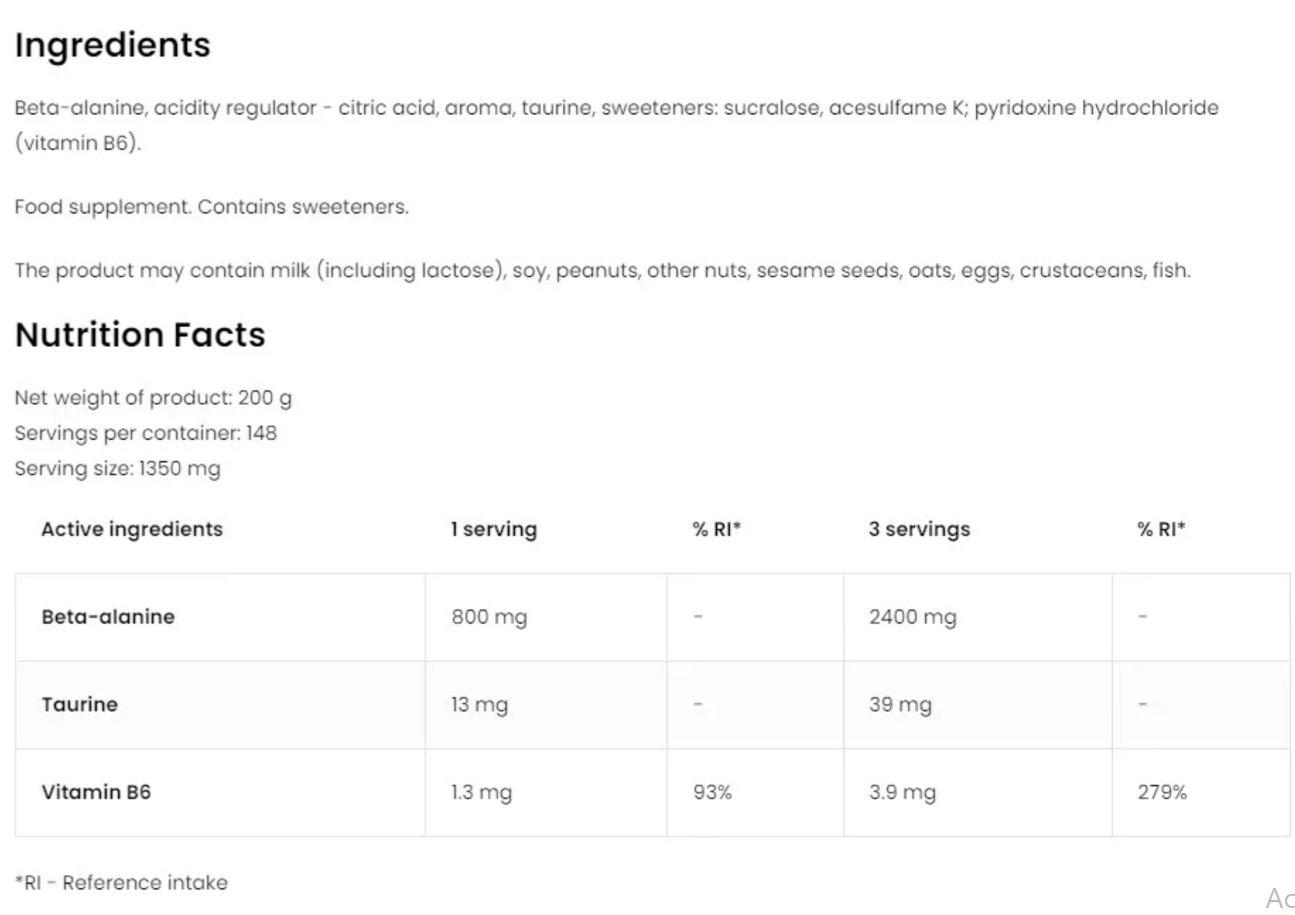 Beta-Alanine OstroVit 200g
