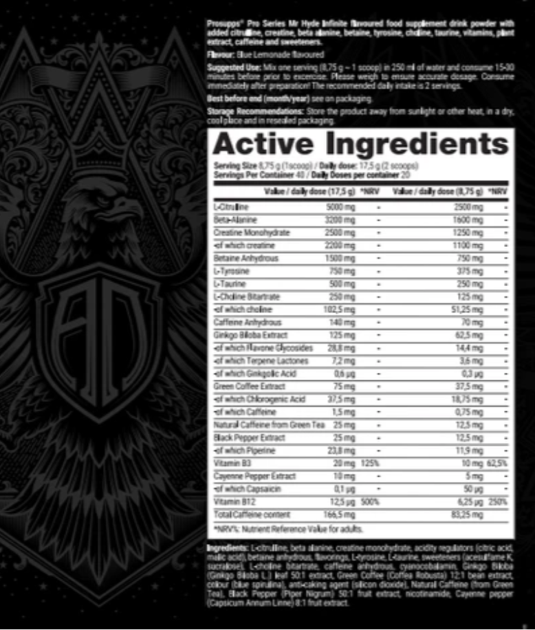 ProSupps Mr. Hyde Infinite 660g – Active Ingredients