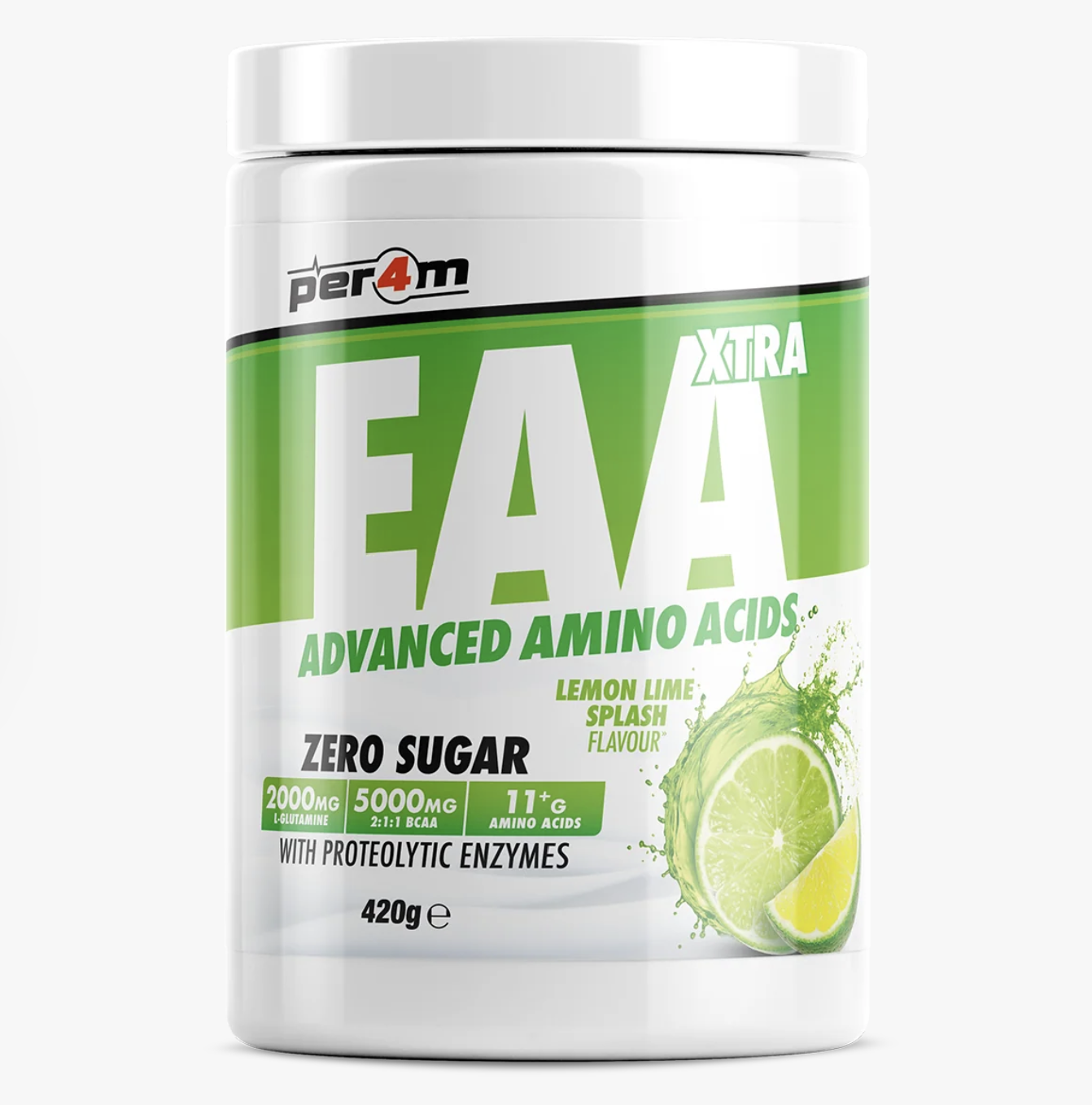 Per4m EAA Xtra 420g Lemon Lime Splash Zero Sugar 5000mg BCAA 2000mg Glutamine