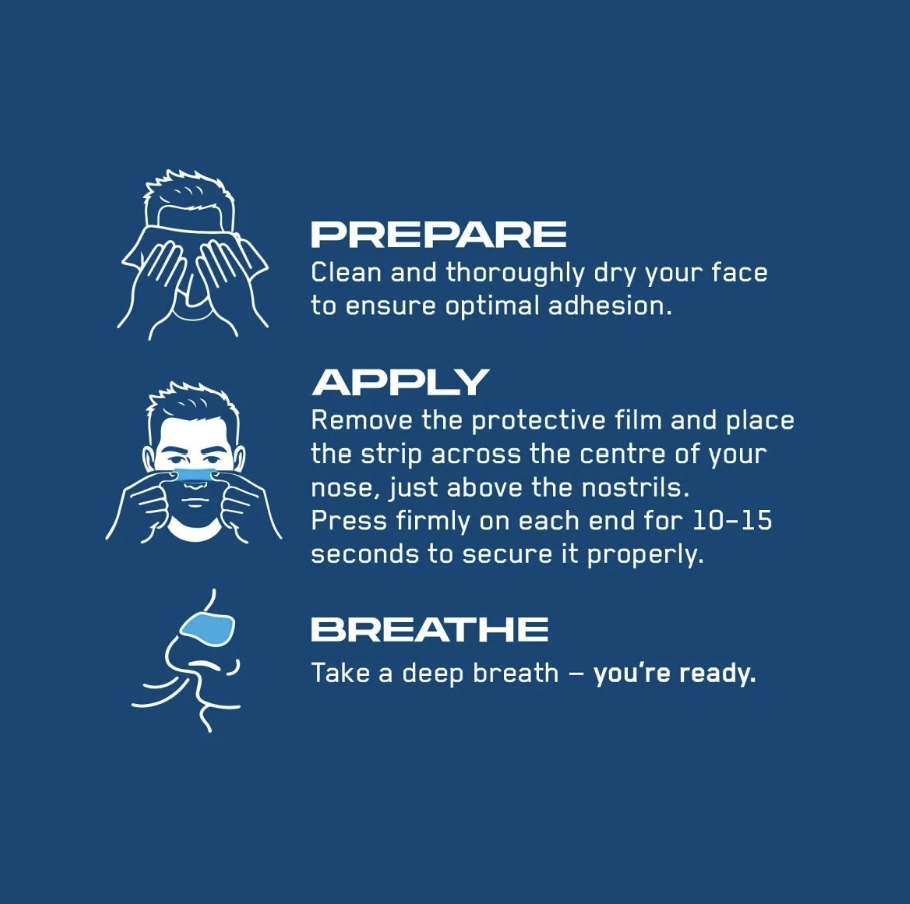 Instrucțiuni de aplicare a benzilor nazale Applied Nutrition Breathe Easy