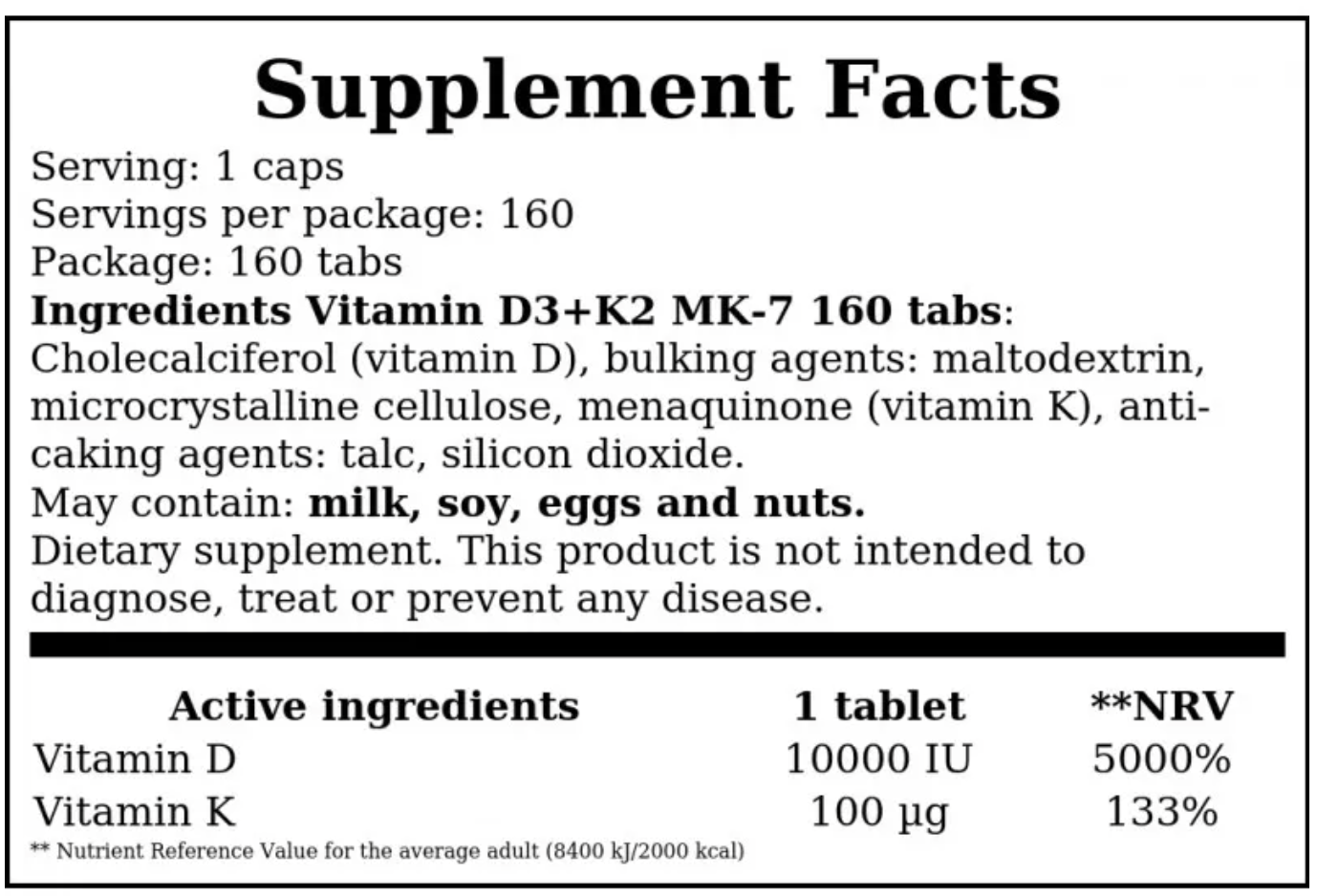 #HIRO.LAB D3+K2 MK7 - Supplement Facts