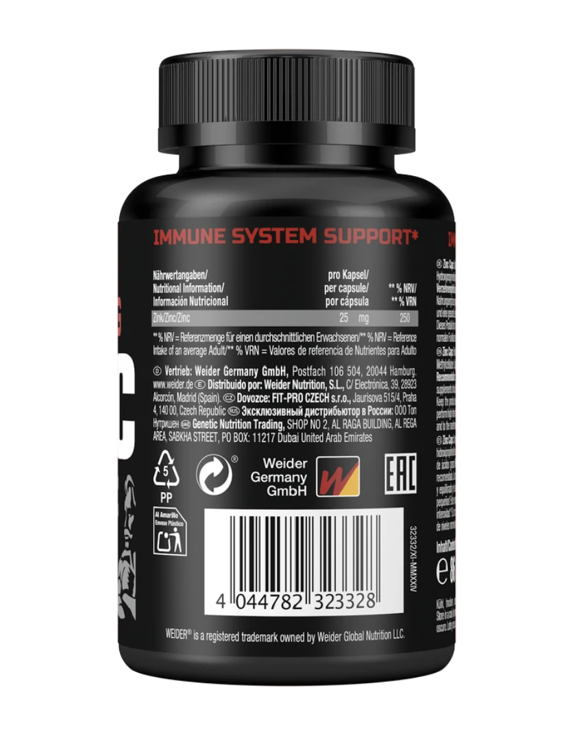 Weider Strong Zinc 120 Capsule spate tabel valori nutritionale 25mg Zinc 250% NRV