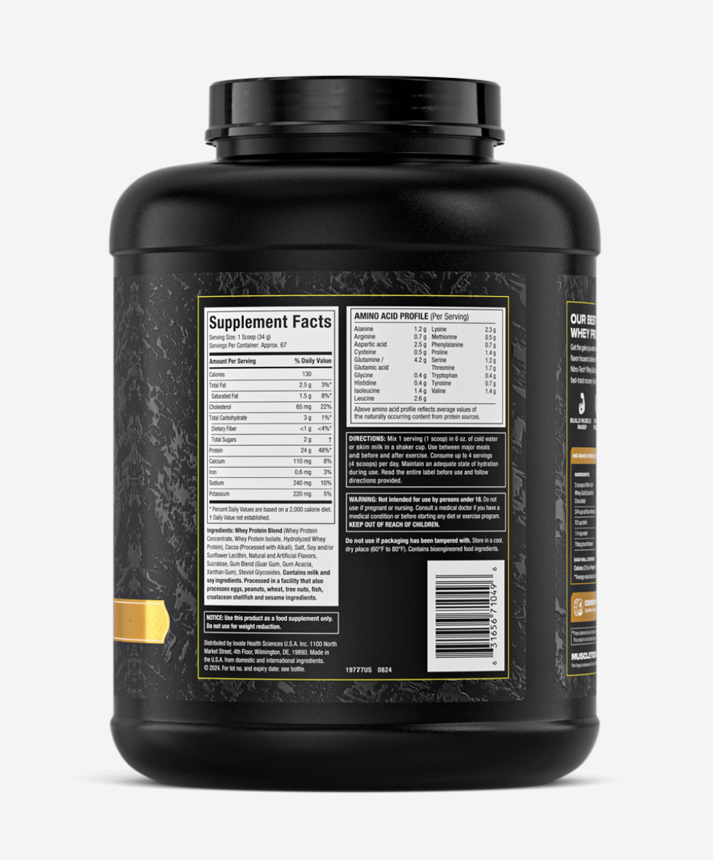 MuscleTech Nitro Tech Whey Gold 2,27 kg – etichetă nutrițională