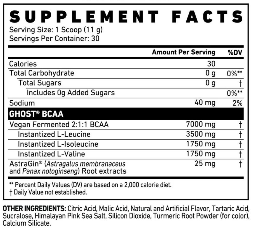 Ghost BCAA – Supplement Facts