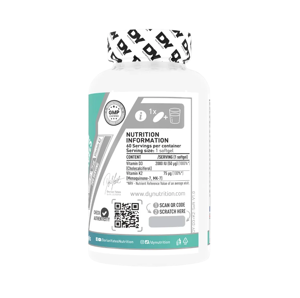 DY Nutrition Vitamina D3 + K2 – conținut per porție