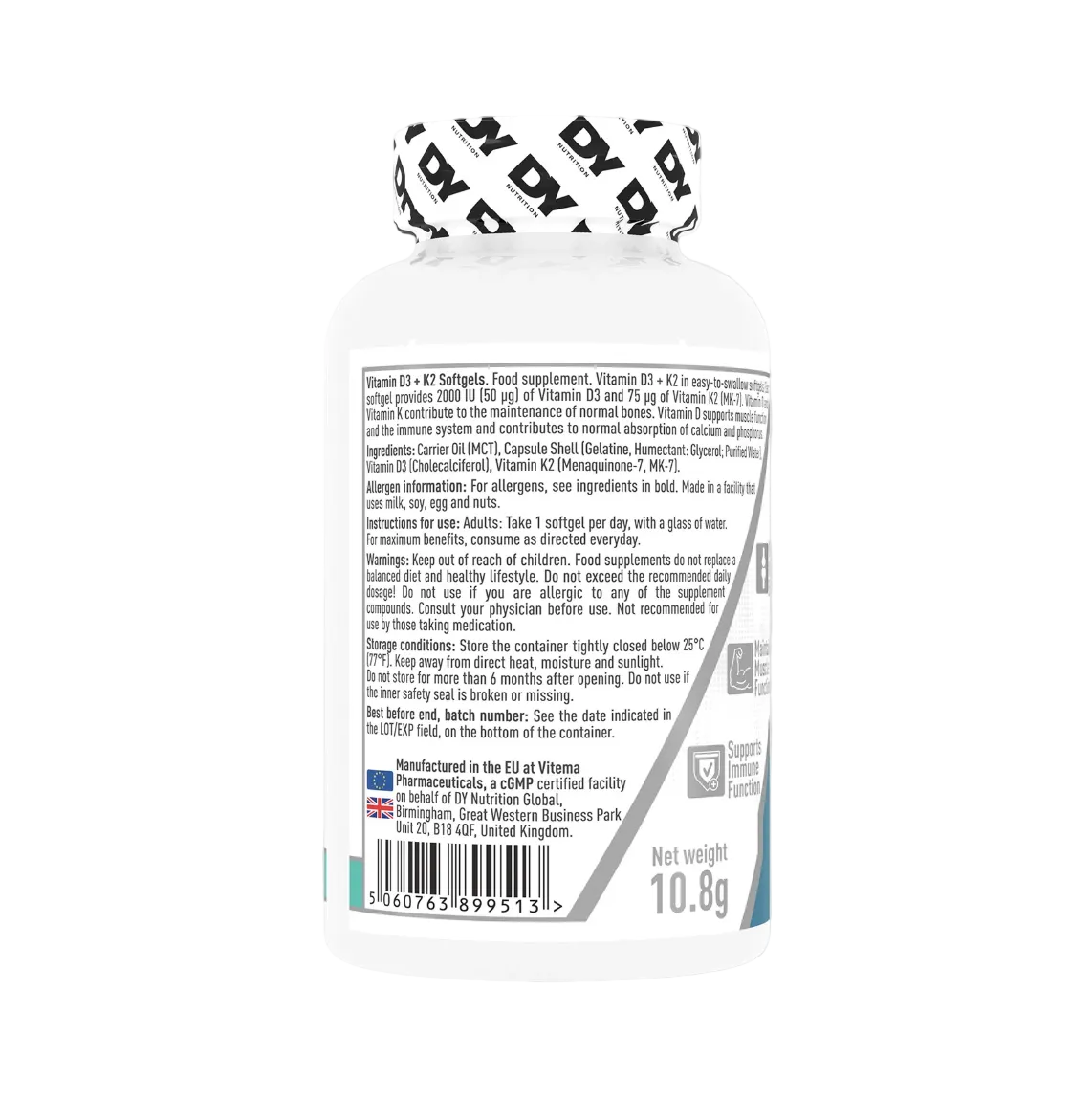 DY Nutrition Vitamina D3 + K2 – ingrediente și instrucțiuni
